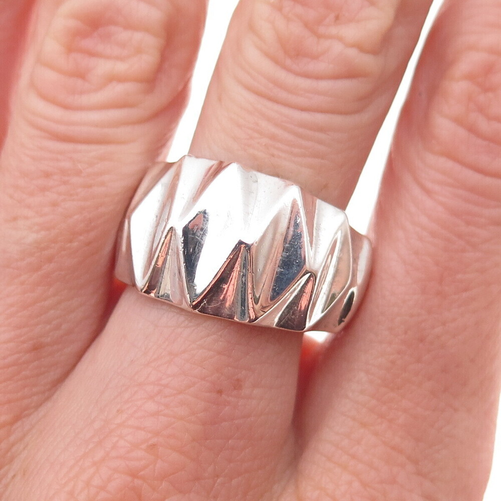 925 Sterling Silver Vintage Modernist Diamond-Shape Oxidized Ring Size 9